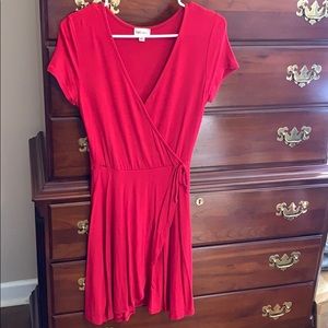 Wrapped waist red dress